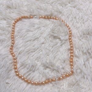 Peach Pink  Pearl Necklace – Classic Elegance with Silver Clasp
